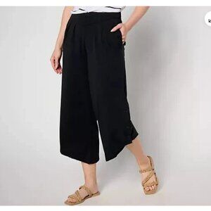 Anybody Women Lounge Pants Sz 2X Cozy Knit Pleated Black Wide Leg A648582